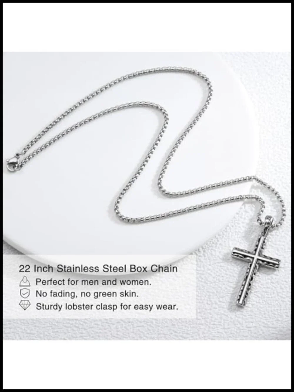 Gothic Cross Necklace Stainless Steel Faith Pendant Hammered Distressed 22 Inch